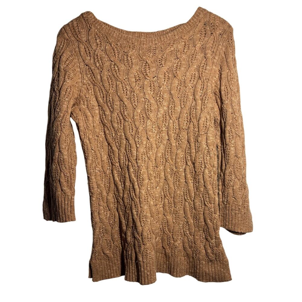 J. Jill Women Medium Petite Brown Cable Knit 3/4 Sleeve Sweater Fall Career